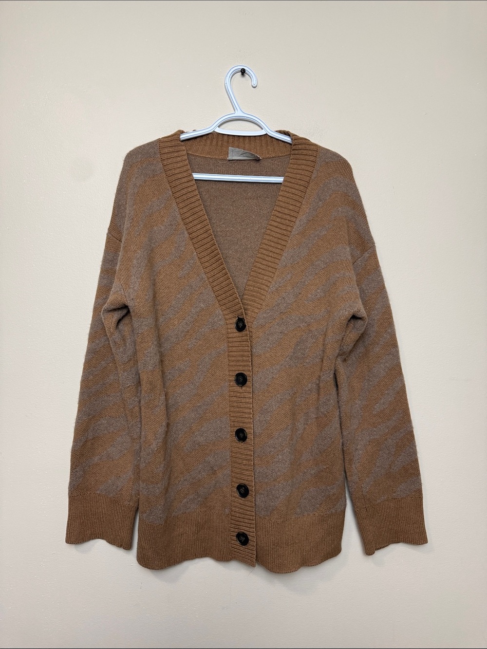 Everlane Brown Patterned V-Neck Button-Up Cardigan wool blend size M